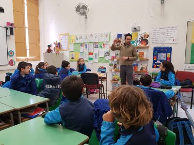 Talking to students of the Gozo College Primary School